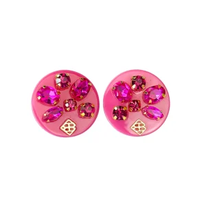 Pink Resin Dot Studs with Pink Crystals-Brianna Cannon Clearance