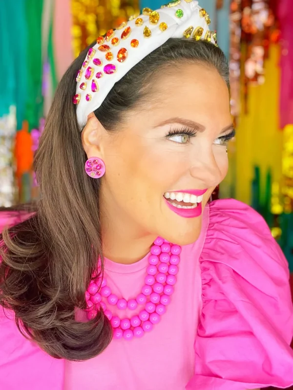 Pink Resin Dot Studs with Pink Crystals-Brianna Cannon Clearance