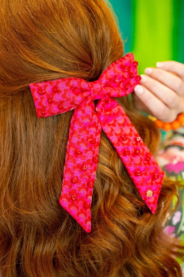 Pink Scalloped Bow Barrette With Pink Beads-Brianna Cannon Fashion