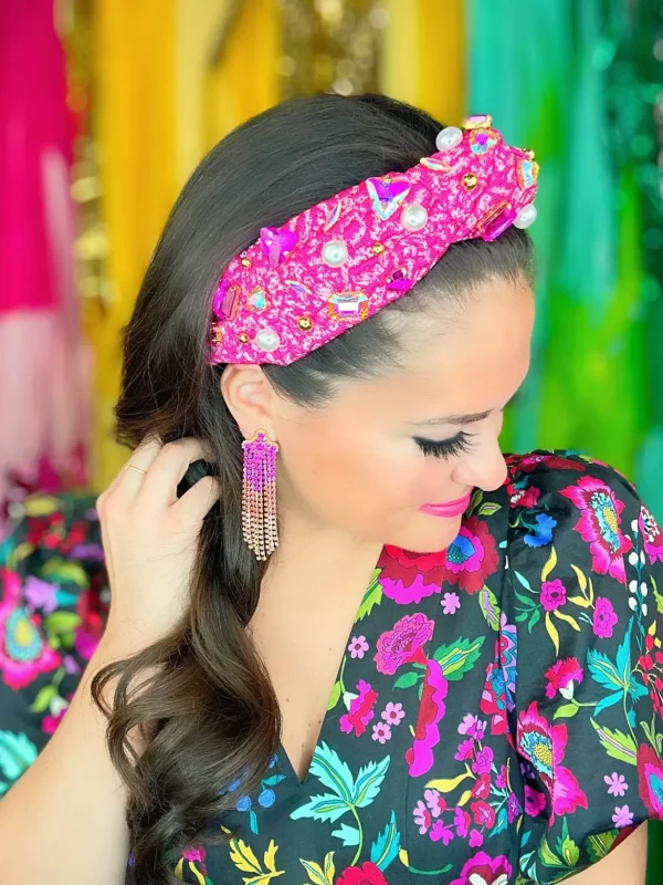 Pink Textured Headband with Crystals and Pearls-Brianna Cannon New