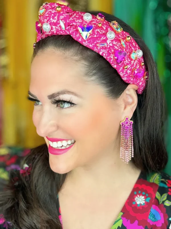 Pink Textured Headband with Crystals and Pearls-Brianna Cannon New