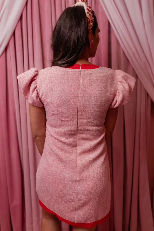 Pink Tweed Dress with Red Bow-Brianna Cannon Best