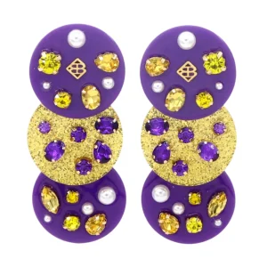 Purple and Gold Triple Dot Earrings-Brianna Cannon Hot