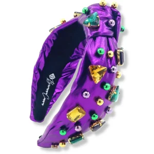 Purple Mardi Gras Headband with Gold Beads and Crystals-Brianna Cannon Best