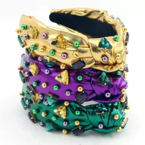 Purple Mardi Gras Headband with Gold Beads and Crystals-Brianna Cannon Best