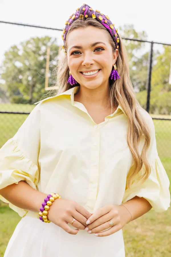 Purple Tiger Stripe Headband with Yellow Crystals-Brianna Cannon Discount