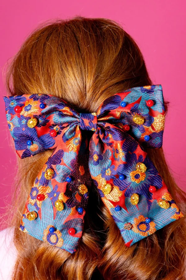 Red & Blue Primary Floral Bow Barrette-Brianna Cannon Clearance