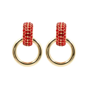 Red Crystal & Gold Knocker Earrings-Brianna Cannon Sale