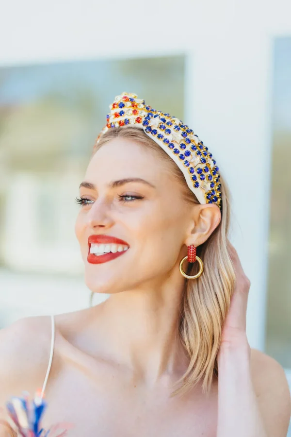 Red Crystal & Gold Knocker Earrings-Brianna Cannon Sale