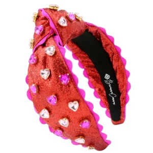 Red Glitter with Hand-Sewn Heart Crystals Headband-Brianna Cannon Discount