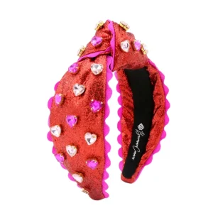 Red Glitter with Hand-Sewn Heart Crystals Headband-Brianna Cannon Discount