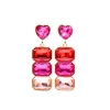 Red, Hot Pink & Light Pink Crystal Earring with Pink Crystal Heart Top-Brianna Cannon Sale
