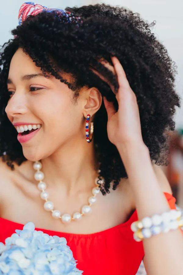Red, White & Blue Crystal Hoop Earrings-Brianna Cannon Fashion