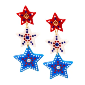 Red, White & Blue Star Earrings with Crystals and Pearls-Brianna Cannon Hot