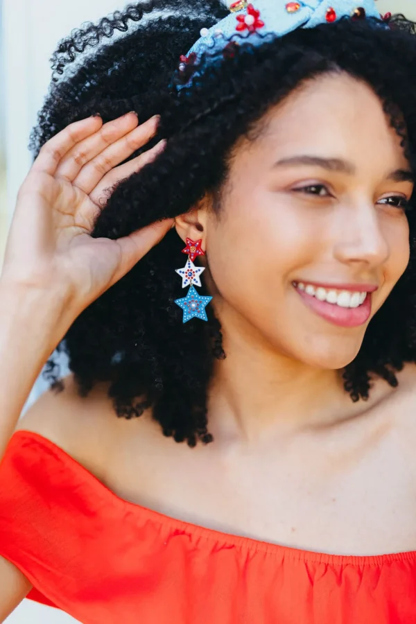 Red, White & Blue Star Earrings with Crystals and Pearls-Brianna Cannon Hot