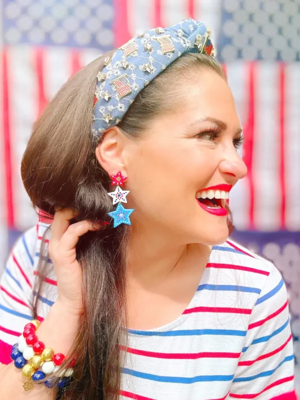 Red, White & Blue Star Earrings with Crystals and Pearls-Brianna Cannon Hot