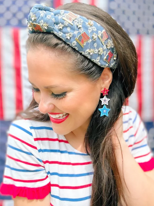 Red, White & Blue Star Earrings with Crystals and Pearls-Brianna Cannon Hot