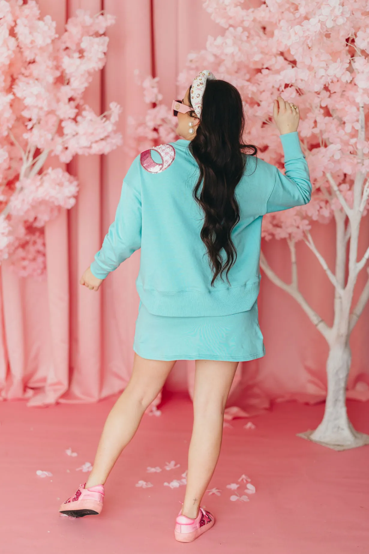 robin_egg_blue_skirtskort_2.webp Robin Egg Blue Skirt/Skort with Pink Gingham Bow PRE ORDER (Est. Ship 3/14)-Brianna Cannon Best