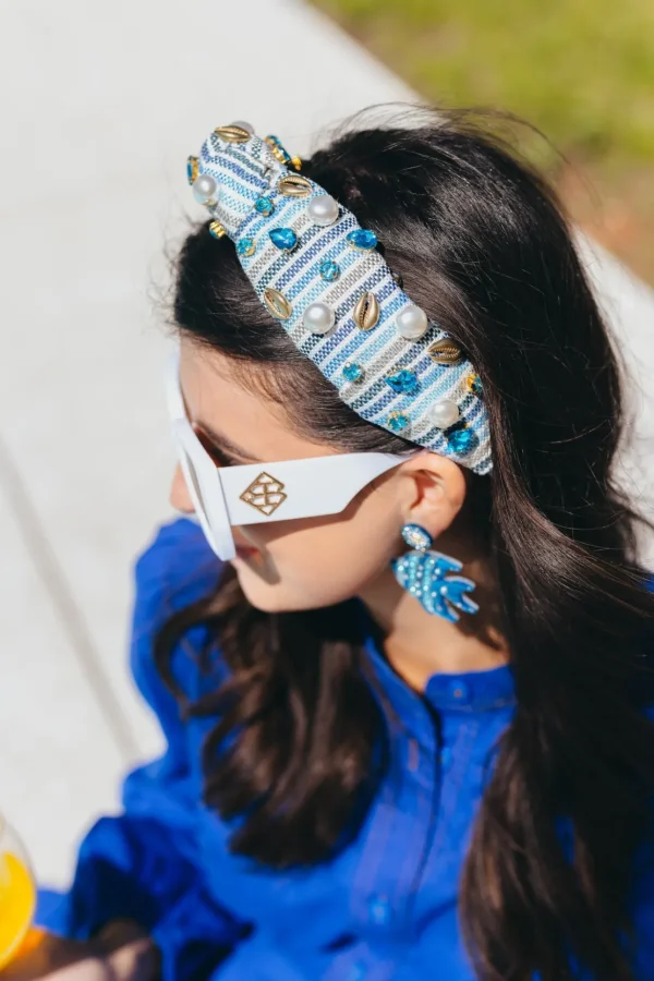 Seaside Stripe Headband with Shells, Crystals, and Pearls-Brianna Cannon New
