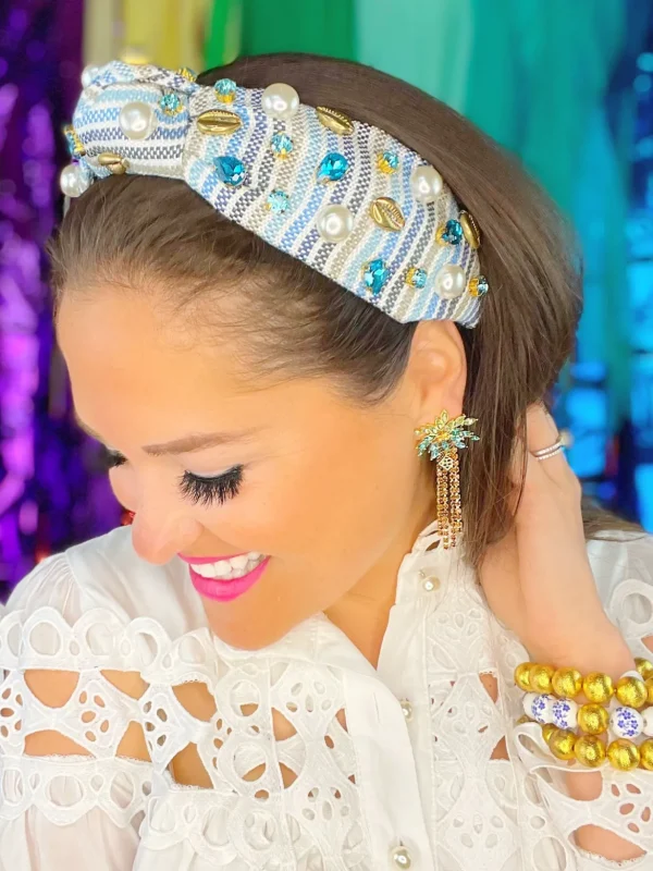 Seaside Stripe Headband with Shells, Crystals, and Pearls-Brianna Cannon New