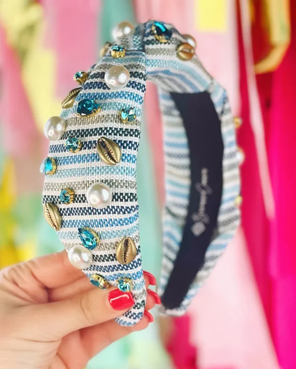 Seaside Stripe Headband with Shells, Crystals, and Pearls-Brianna Cannon New