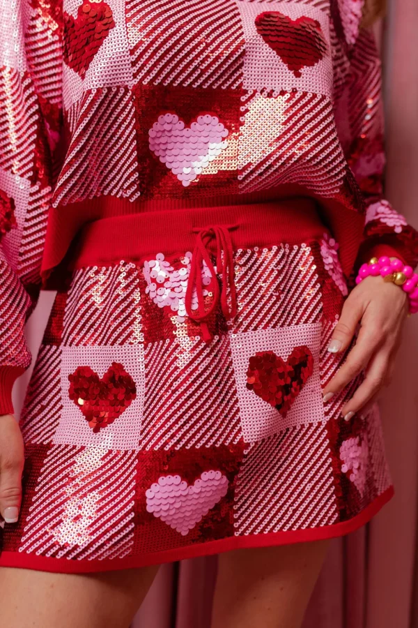 Sequin Hearts Plaid Skirt-Brianna Cannon Hot