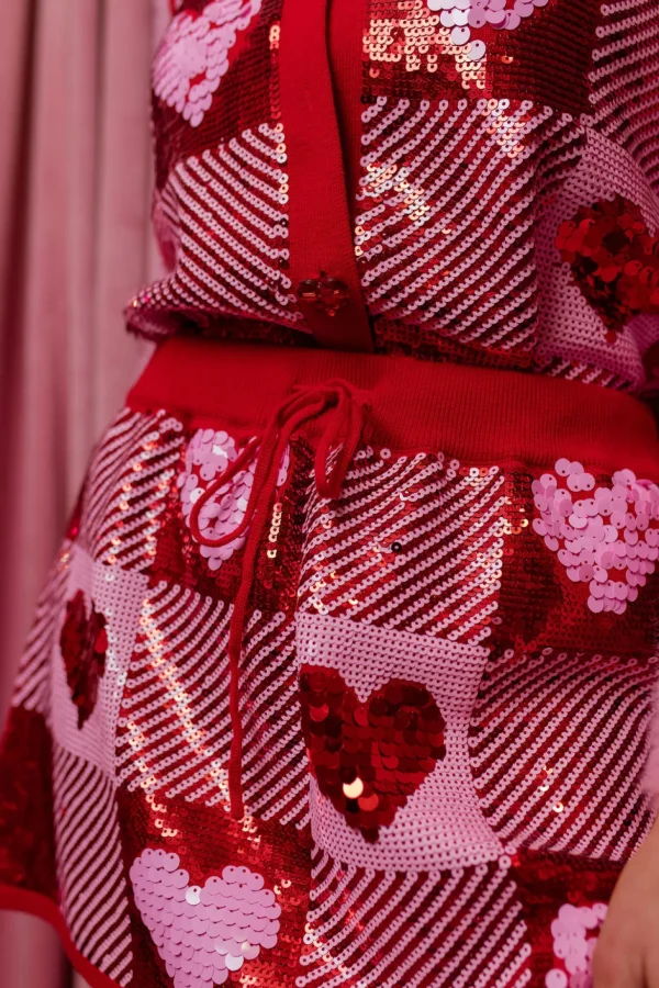 Sequin Hearts Plaid Skirt-Brianna Cannon Hot