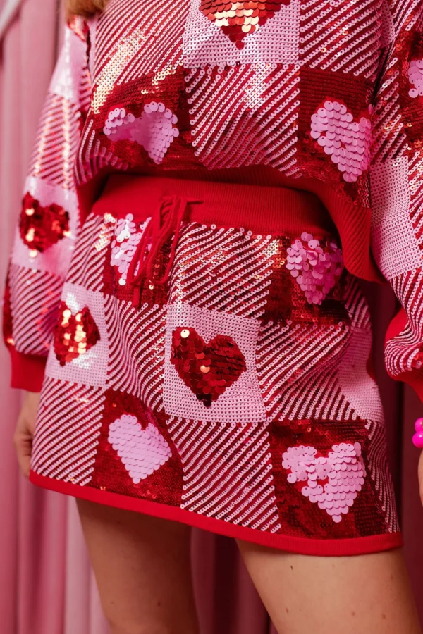 Sequin Hearts Plaid Skirt-Brianna Cannon Hot