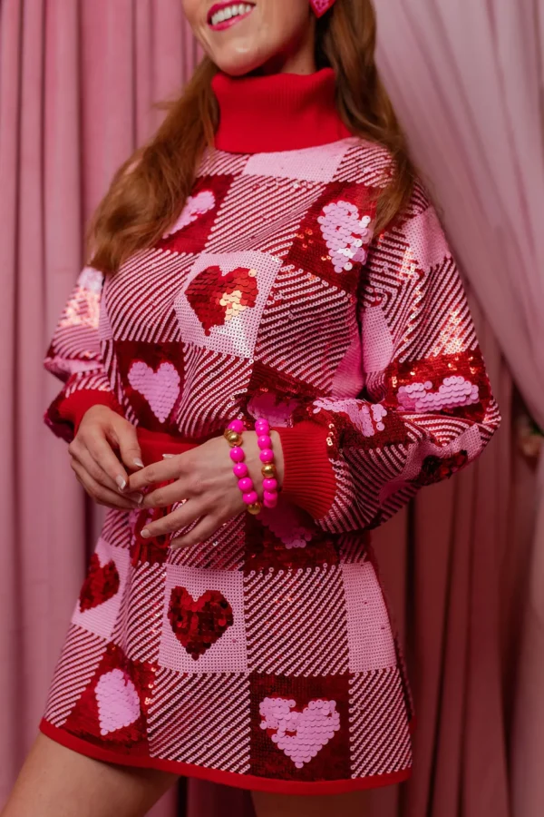 Sequin Hearts Plaid Sweater-Brianna Cannon Discount