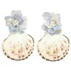 Shell Earrings with Pearly Blue Flower-Brianna Cannon Best
