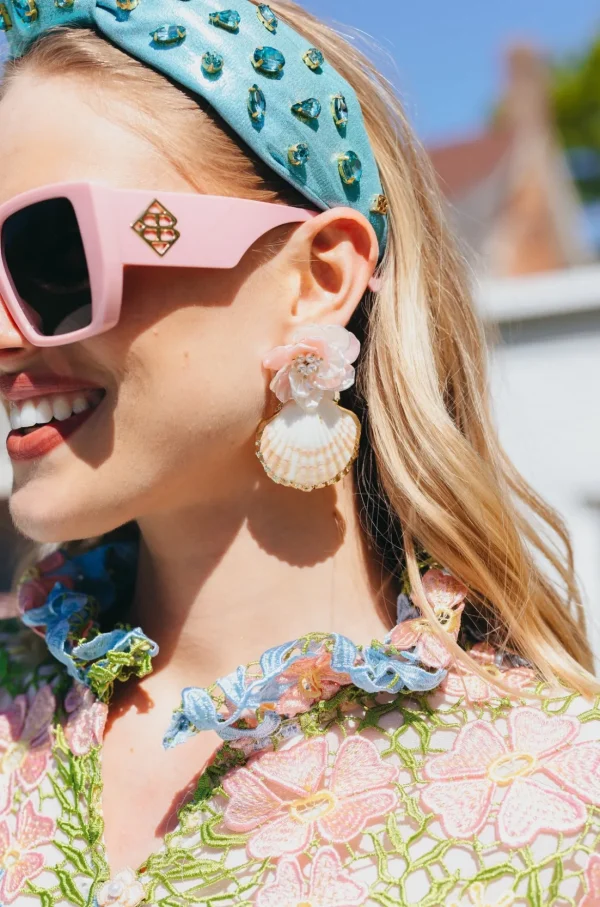 Shell Earrings with Pearly Pink Flower-Brianna Cannon Discount