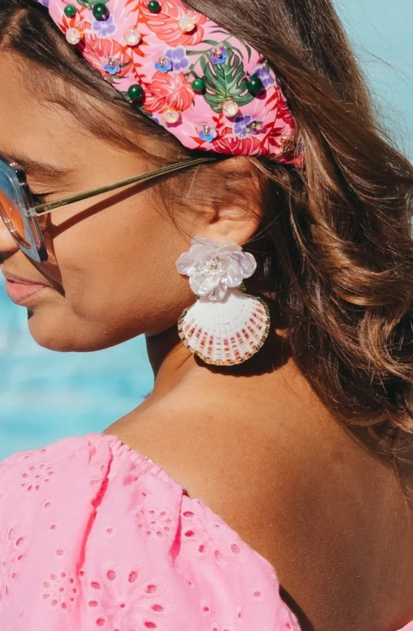 Shell Earrings with Pearly Blue Flower-Brianna Cannon Best