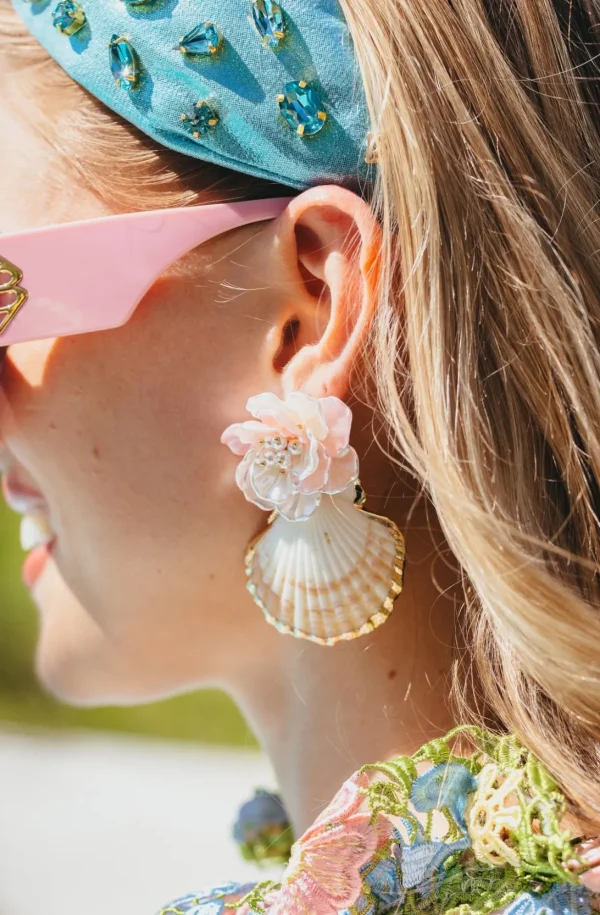 Shell Earrings with Pearly Pink Flower-Brianna Cannon Discount
