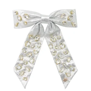Shimmer Bow Barrette with Hand Sewn Crystals in Silver-Brianna Cannon Fashion