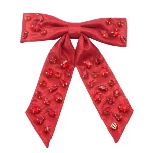 Shimmer Bow Barrette with Hand Sewn Crystals in Red-Brianna Cannon New