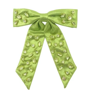 Shimmer Bow Barrette with Hand Sewn Crystals in Green-Brianna Cannon New