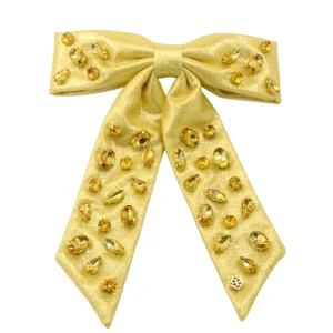 Shimmer Bow Barrette with Hand Sewn Crystals in Yellow-Brianna Cannon New