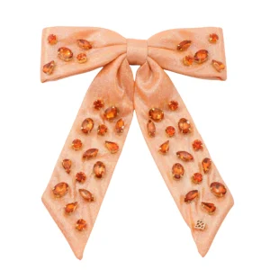 Shimmer Bow Barrette with Hand Sewn Crystals in Orange-Brianna Cannon Online