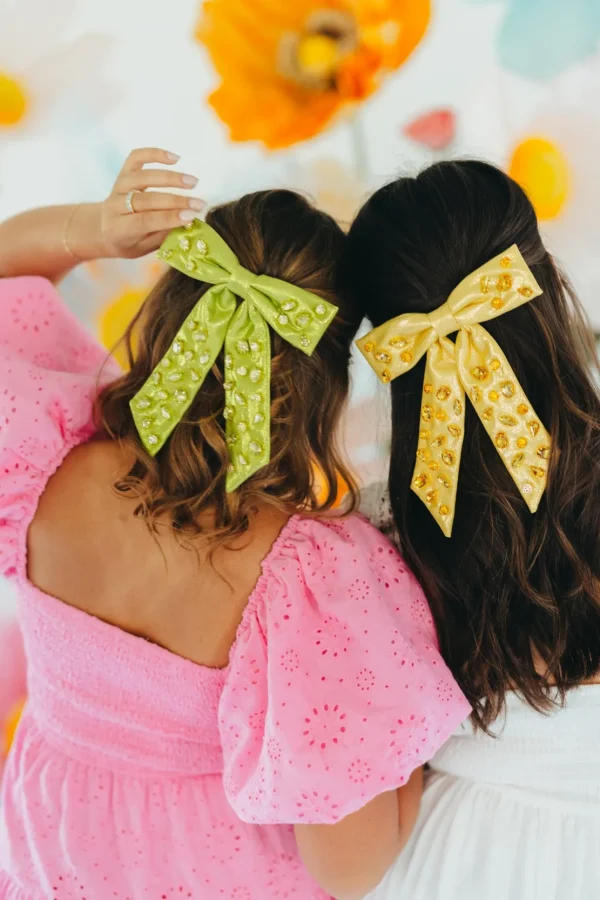Shimmer Bow Barrette with Hand Sewn Crystals in Yellow-Brianna Cannon New