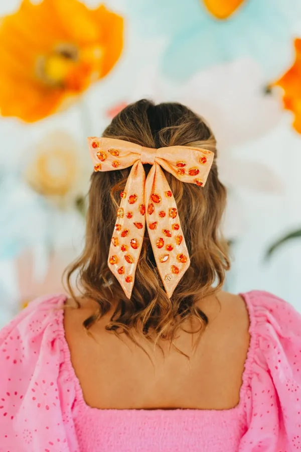 Shimmer Bow Barrette with Hand Sewn Crystals in Orange-Brianna Cannon Online
