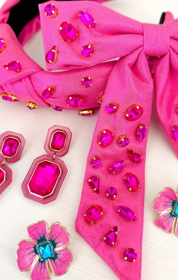 Shimmer Bow Barrette with Hand Sewn Crystals in Pink-Brianna Cannon New