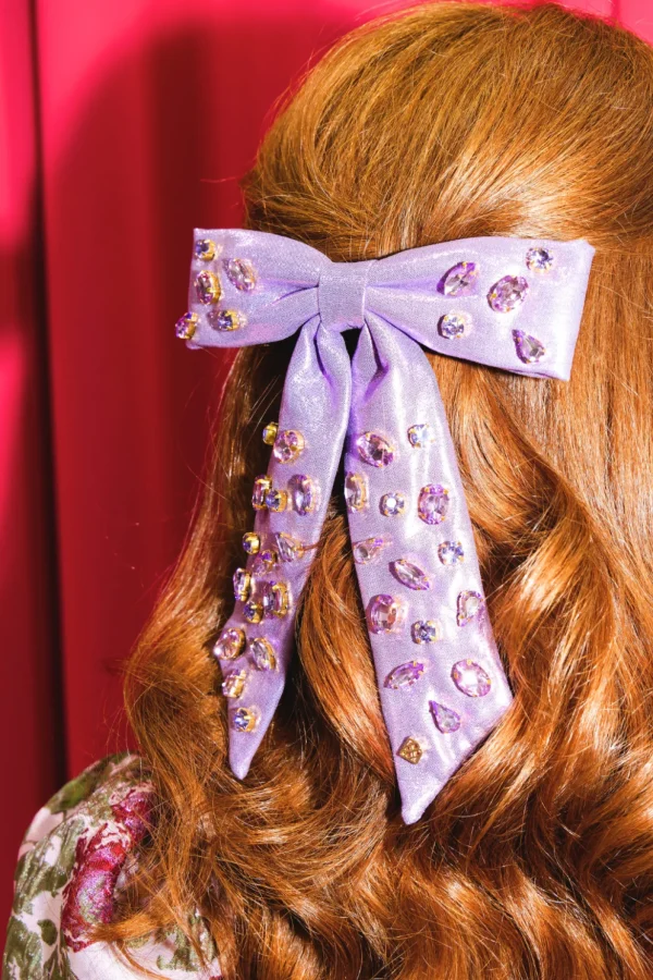 Shimmer Bow Barrette with Hand Sewn Crystals in Purple-Brianna Cannon Sale