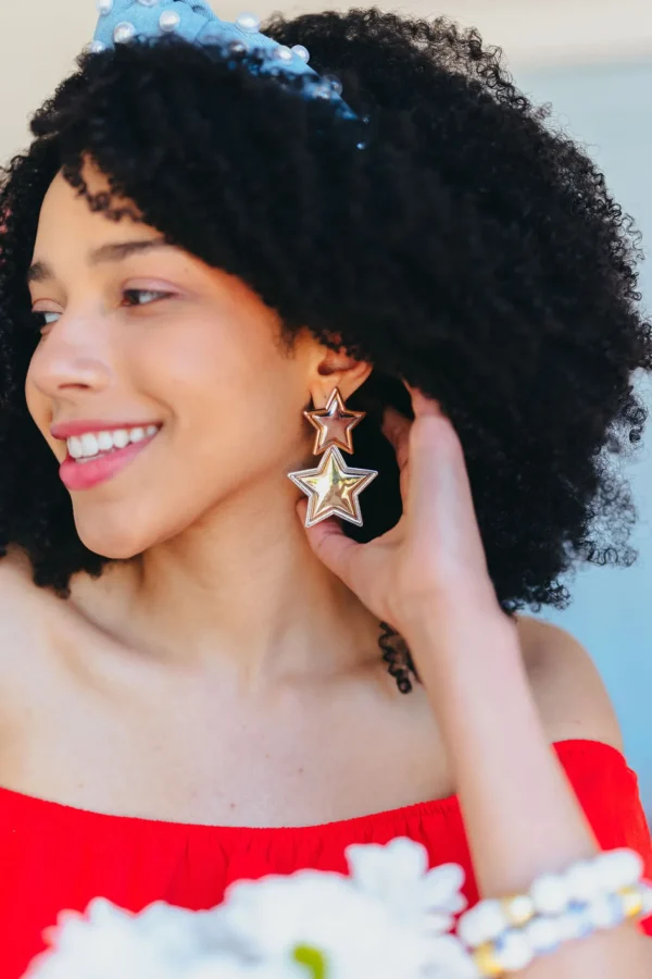 Silver & Gold Star Drop Earrings-Brianna Cannon Discount