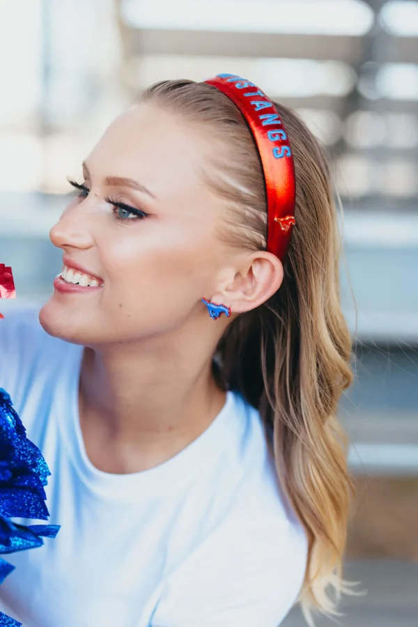 SMU Blue Logo Stud Earrings-Brianna Cannon Fashion