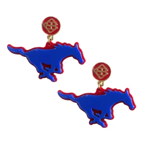 SMU Blue Mustang Logo Earrings-Brianna Cannon Discount