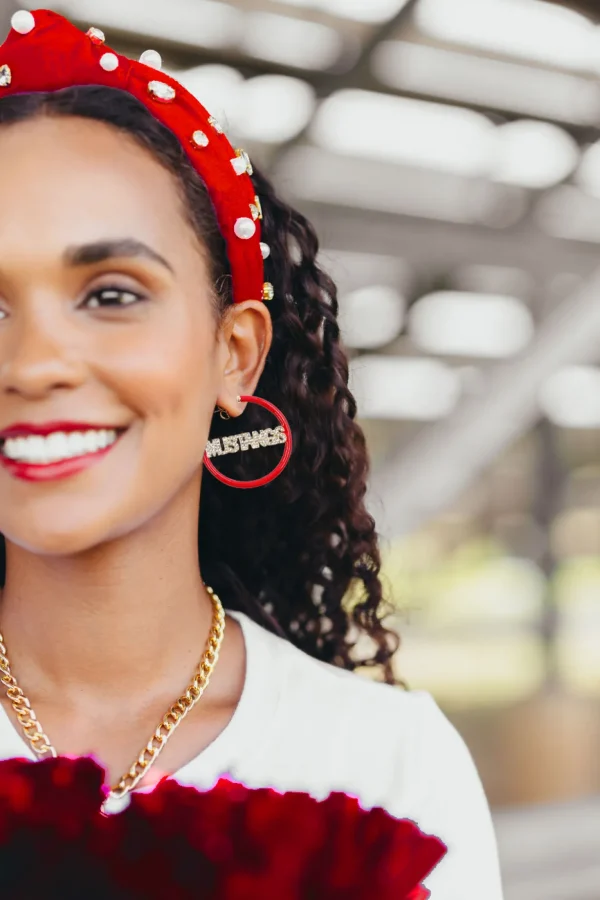 SMU Red Pavé Hoop Earrings-Brianna Cannon Best