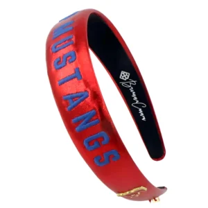 SMU Red Thin Embroidered Headband-Brianna Cannon Online