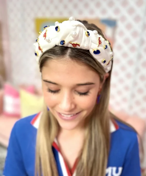 SMU White Logo Headband-Brianna Cannon Fashion