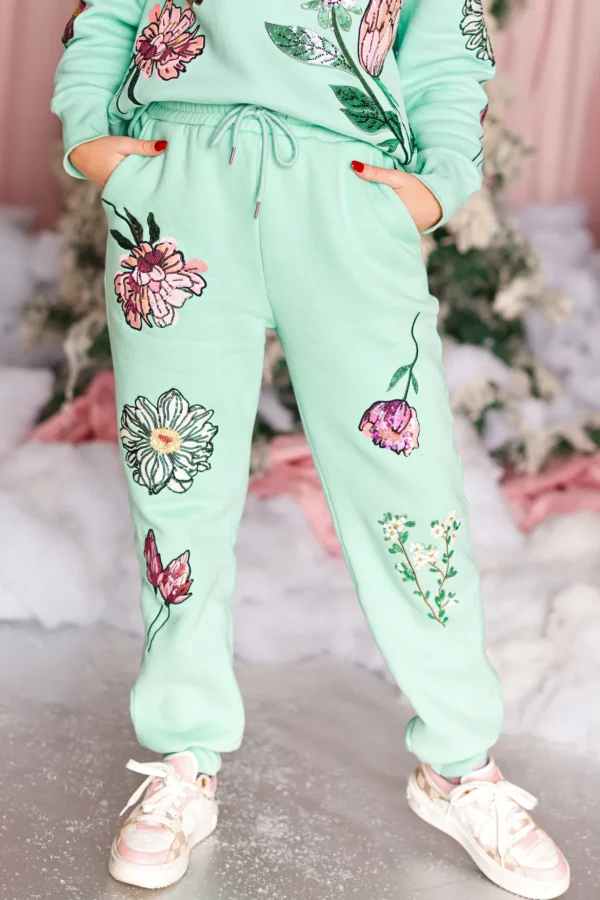 Snowdrop Botanical Sweatpants in Mint-Brianna Cannon Hot