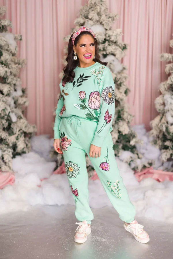 Snowdrop Botanical Sweatpants in Mint-Brianna Cannon Hot